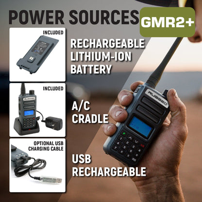 ADVENTURE PACK - 2 PACK - GMR2 GMRS and FRS Two Way Handheld Radios with XL Batteries and Hand Mics - Grey