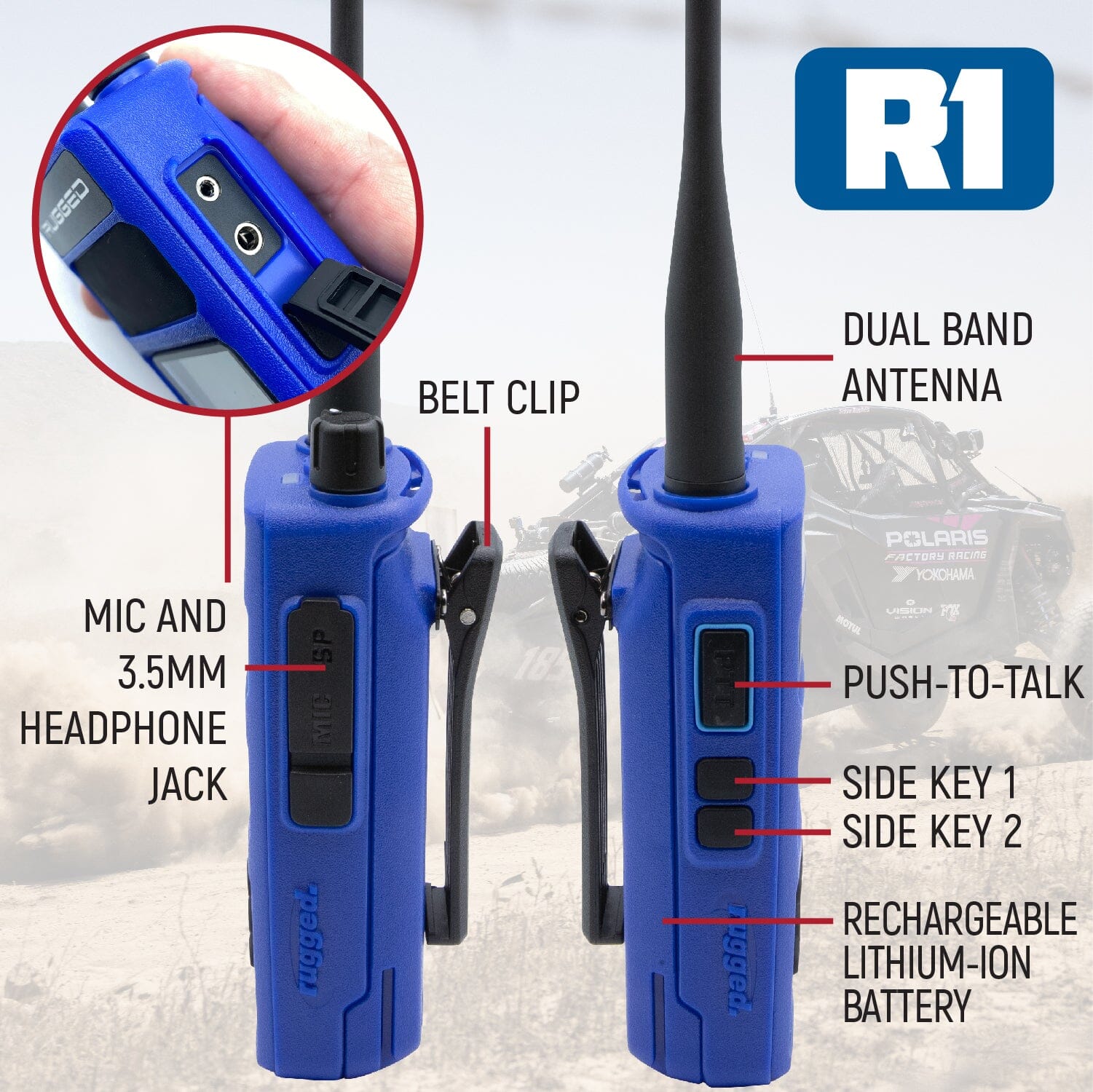 BUNDLE - R1 Handheld Radio with Long Range Antenna and High Capacity Battery