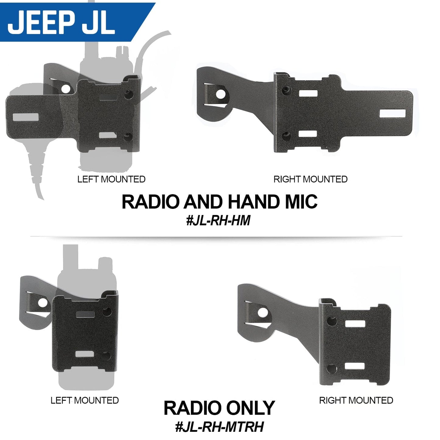 Handheld Radio Grab Bar Mount for Jeep JK and JL - Fits R1 / V3 / GMR2 / RH-5R radios