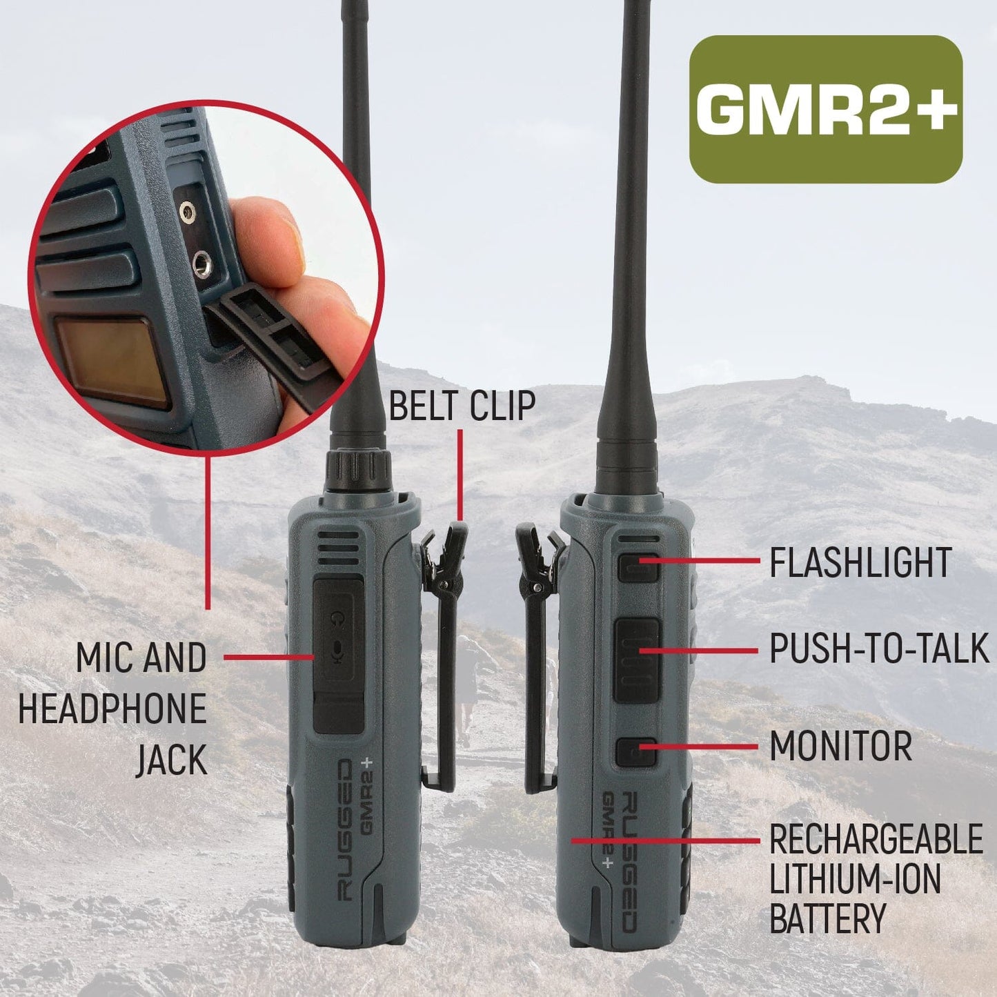 Rugged GMR2 PLUS GMRS and FRS Two Way Handheld Radio - Grey